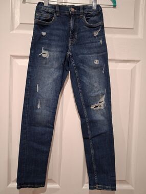 Zara boys Dark Blue Denim Distressed Paint Splatter skinny Jeans Size 10